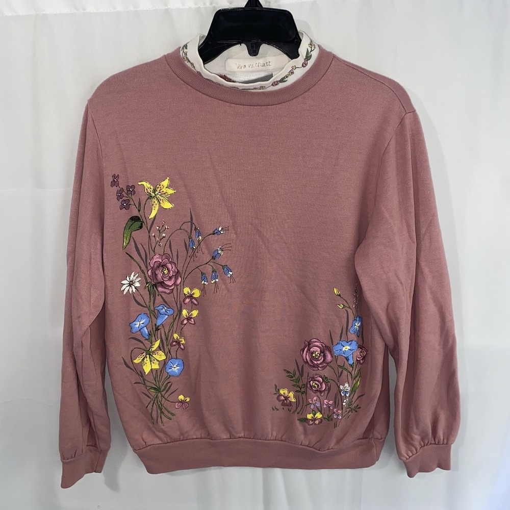 Vintage Blair‎ Floral Flowers Womens Collared Sweatshirt 90s